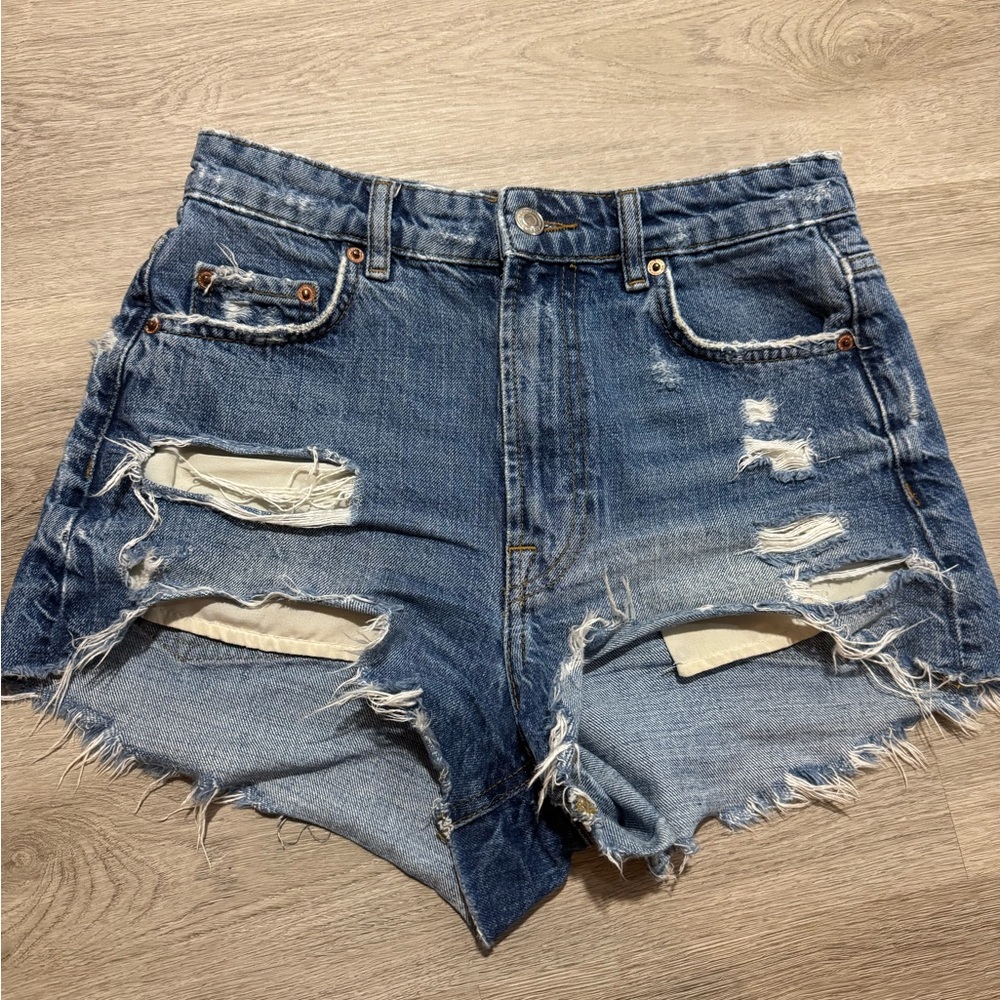 Zara Blue Distressed Jean Shorts